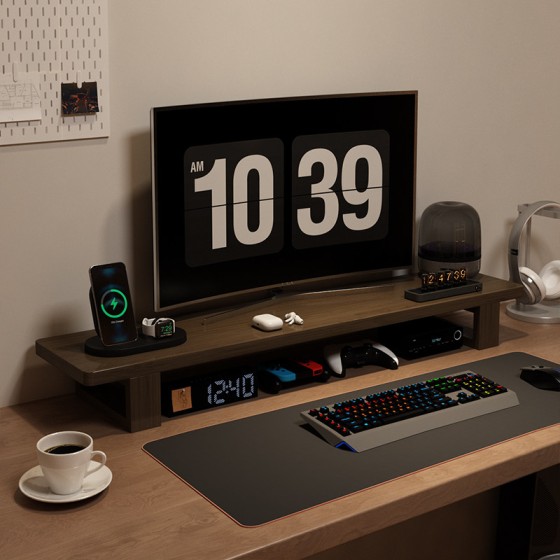 电脑增高架办公室桌面收纳神器显示器垫高底座托架实木简易置物架